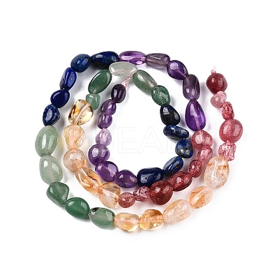 Chakra Theme Natural Amethyst & Topaz Jade & Red Agate & Quartz Crystal & Strawberry Quartz & Lapis Lazuli & Green Aventurine Beads Strands G-N344-07-1