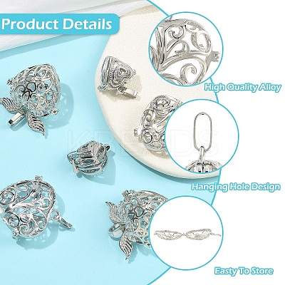 6Pcs 3 Styles Brass & Alloy Bead Cage Pendants FIND-YW0011-82-1