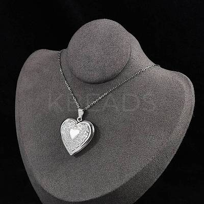 Anti-Tarnish 304 Stainless Steel Heart Locket Pendant Cable Chain Necklaces for Women NJEW-M050-04F-P-1