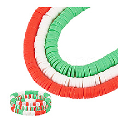 3 Strand 3 Colors Flat Round Handmade Polymer Clay Beads CLAY-PH0001-97-1