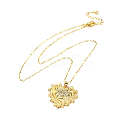Brass Micro Pave Clear Cubic Zirconia Heart Pendant Necklaces for Women LS-NJEW-S438-07C-G-1
