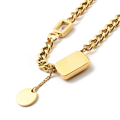 Rectangle & Rhinestone Pendant Necklace NJEW-P229-17A-1