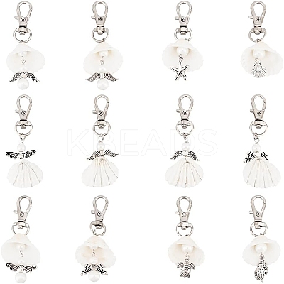 Angel Acrylic & Glass Pearl & Shell Pendant Decorations HJEW-GO00037-1