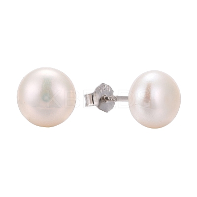 Anti-Tarnish Pearl Ball Stud Earrings EJEW-Q701-01B-1