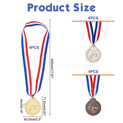 12Pcs 3 Colors Zinc Alloy Award Football Medal AJEW-GA0003-62-1