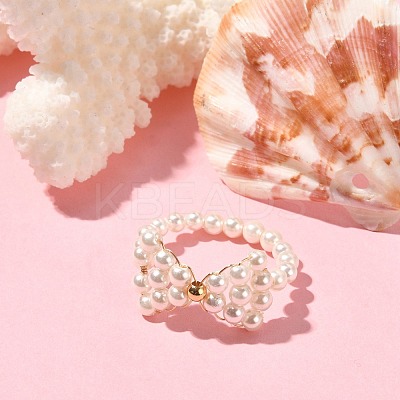 Shell Pearl Beaded Bowknot Finger Rings RJEW-TA00075-1