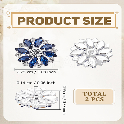 2Pcs 1-Hole Alloy Rhinestone Shank Buttons BUTT-LP0001-65-1