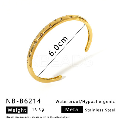304 Stainless Steel Micro Pave Clear Cubic Zirconia Cuff Bangles for Women WG3B407-01-1