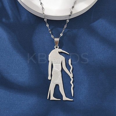 201 Stainless Steel Egyptian Ancient God Anubis Pendant Necklaces NJEW-D318-06P-1