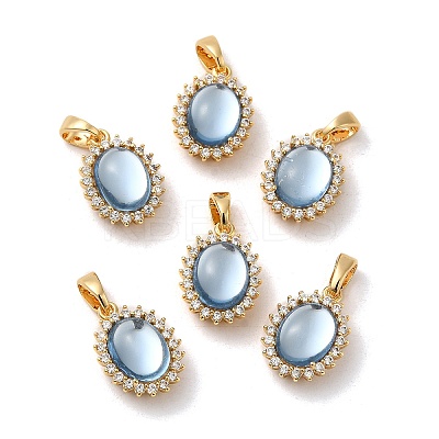 Brass Micro Pave Clear Cubic Zirconia Oval Connector Charms KK-M270-38G-1