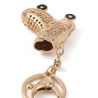 Golden Zinc Alloy with Rhinestone Ice Skates Keychain LS-DIY-B075-01G-03-1