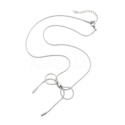 304 Stainless Steel Round Snake Chain Bowknot Pendant Necklaces for Women LS-NJEW-Z050-01P-01-1