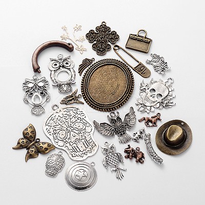 Mixed Shapes Tibetan Style Alloy Pendant Cabochon Settings and Pendant Rhinestone Settings TIBE-X0015-1