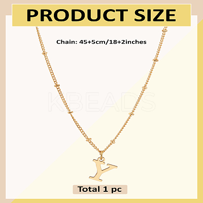 1Pc Brass Chain & 304 Stainless Steel Letter Pendant Necklaces NJEW-LP0001-35Y-G-1