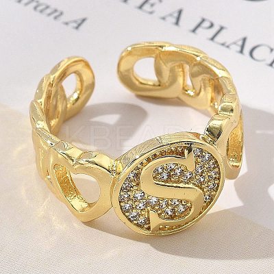 Brass Micro Pave Clear Cubic Zirconia Open Cuff Rings for Women RJEW-K289-02G-S-1