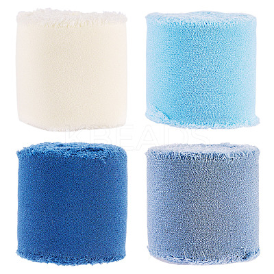 4 Rolls 4 Colors Frayed Polyester Ribbon OCOR-TA0002-87C-1