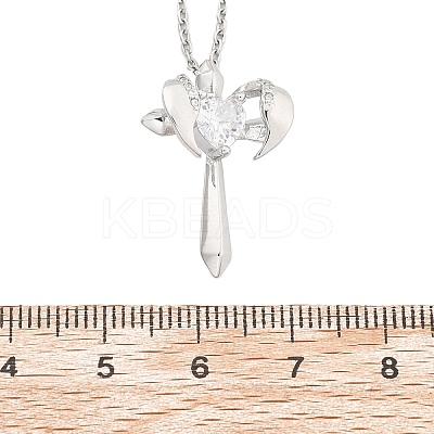 Brass Cubic Zirconia Wing Cross Pendant Necklaces for Women NJEW-C067-07P-03-1