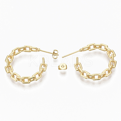 Semicircular Brass Cross Chain Stud Earrings EJEW-N015-02-1