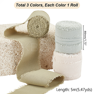 3 Rolls 3 Colors Cotton Frayed Ribbon OCOR-GA0001-85-1