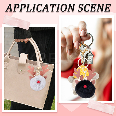 4Pcs 4 Colors Christmas Deer Antler Pom-Pom Keychains KEYC-CL0001-25-1