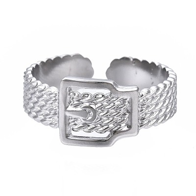 Non-Tarnish 304 Stainless Steel Belt Buckle Shape Cuff Ring RJEW-T023-59P-1
