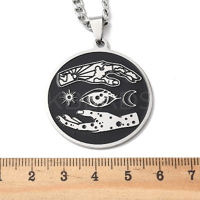 201 Stainless Steel Black Enamel Yin-Yang Star Moon Pendant Necklaces NJEW-H065-32P-1