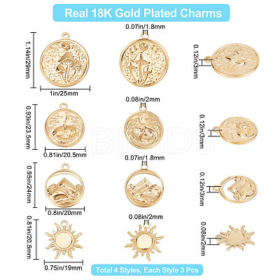 12Pcs 4 Style 304 Stainless Steel Pendants STAS-BBC0001-61-1