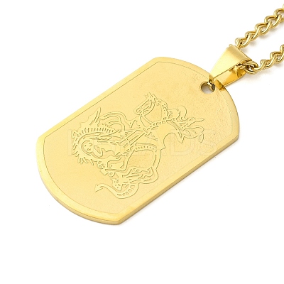 201 Stainless Steel Curb Chain Rectangle with Dragon Pendant Necklaces for Women NJEW-M008-03G-1