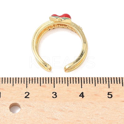 Brass Micro Pave Clear Cubic Zirconia Enamel Adjustable Cuff Rings for Women RJEW-G350-01F-G-1