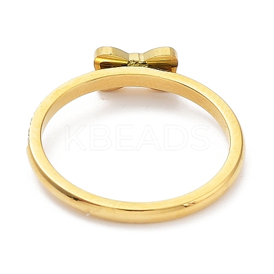 Ion Plating(IP) 304 Stainless Steel Bowknot Finger Ring with Cubic Zirconia RJEW-K224-15G-1
