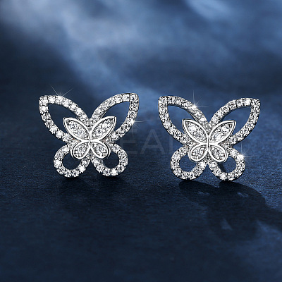 Brass Micro Pave Clear Cubic Zirconia Stud Earrings WG8C177-01-1