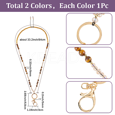 Natural African Bloodstone & Natural Tiger Eye & Glass Retractable Badge Reel with Chains HJEW-SC00158-1