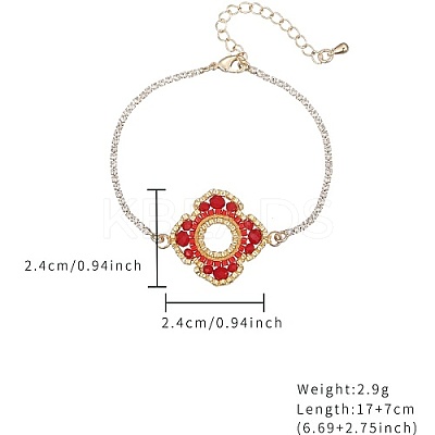 Glass Seed Beaded Flower Link Bracelet with Golden Stainless Steel Chains EZ8902-3-1