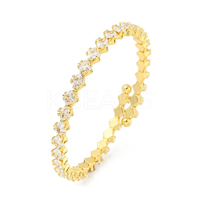 Rack Plating Brass Pave Clear Cubic Zirconia Rhombus Open Cuff Bangles BJEW-B110-02G-1