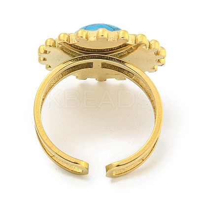 Ion Plating(IP) 304 Stainless Steel Synthetic Gemstone Cuff Rings G-Z056-08G-1