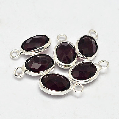 Oval Faceted Silver Tone Brass Glass Charms GLAA-O015-13S-1