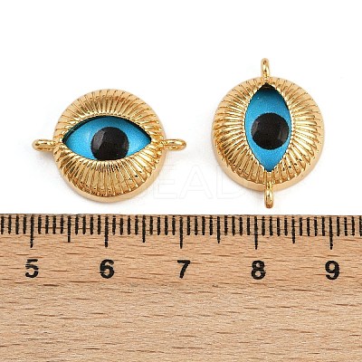 Brass Pave Glass Blue Eye Shape Connector Charms KK-L244-01G-1