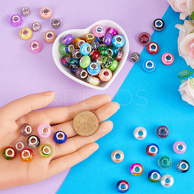 250Pcs 10 Styles Resin European Beads and Alloy Rhinestone European Beads FIND-SC0010-17-1