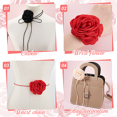 5Pcs 5 Colors Cloth Flower Collar Choker Necklaces AJEW-GA0007-38-1