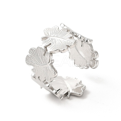 Non-Tarnish 304 Stainless Steel Maple Leaf Open Cuff Ring for Women RJEW-E063-18P-1