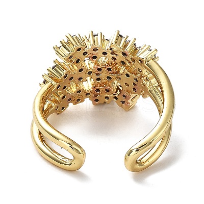 Rack Plating Brass Micro Pave Cubic Zirconia Open Cuff Rings RJEW-Q777-13G-1