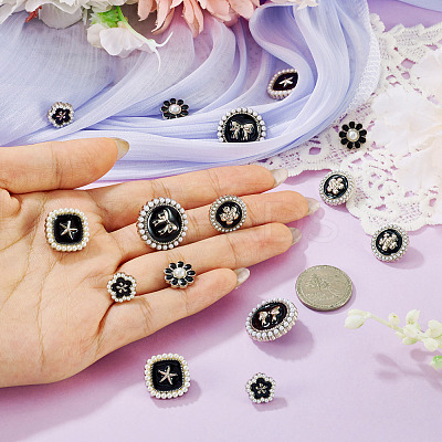 15Pcs 5 Styles 1-Hole Alloy Enamel Shank Buttons BUTT-TA0001-47B-1