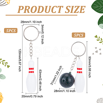 10Pcs 2 Style Bowling & Bowling Pin ABS Plastic Pendant Keychain KEYC-OC0001-43-1