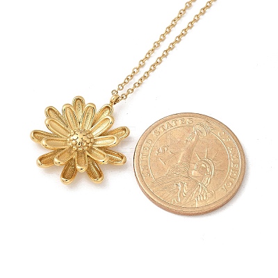 304 Stainless Steel Sunflower Pendant Cable Chain Necklaces for Women NJEW-R011-02G-1
