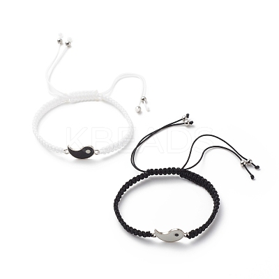 Enamel Yin Yang Matching Couple Braided Bead Bracelets Set BJEW-JB08557-1