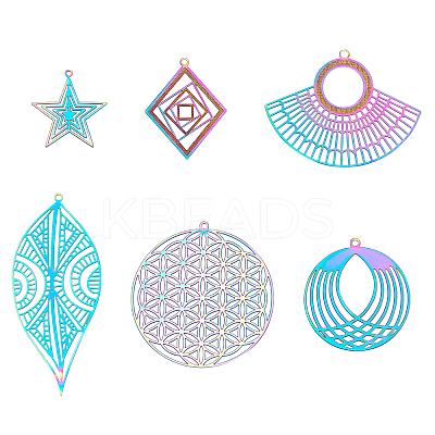 PVD Vacuum Plating 201 Stainless Steel Filigree Pendants STAS-UN0012-49-1