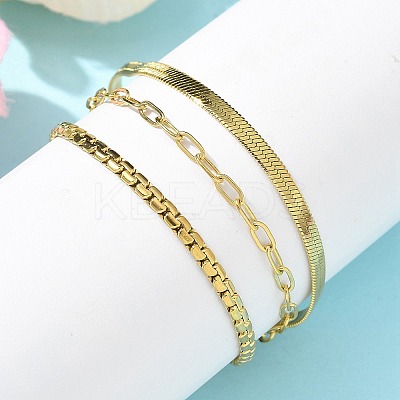 304 Stainless Steel Herringbone & Cable & Half Round Link Chain Bracelets LS-BJEW-U019-04G-03-1