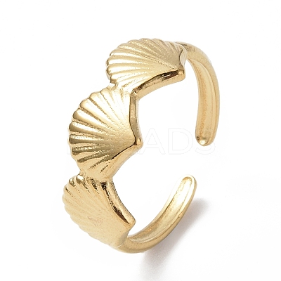 Ion Plating(IP) 304 Stainless Steel Shell Open Cuff Ring for Women RJEW-C046-04G-1