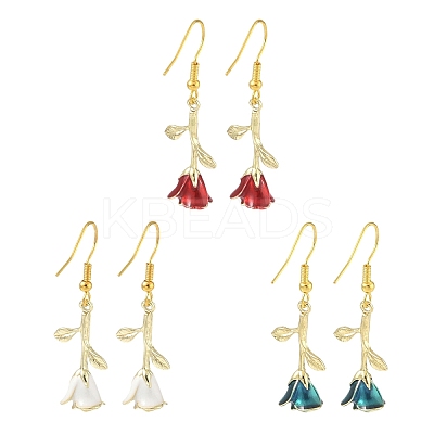 3 Pairs 3 Colors Brass Flower Dangle Earrings EJEW-YW00003-1