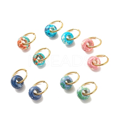 Rondelle Natural Ocean White Jade Dangle Hoop Earrings EJEW-JE04854-1
